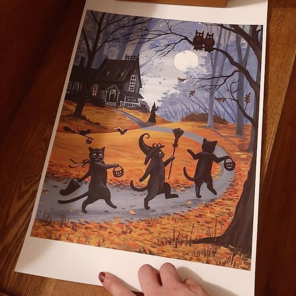 11x14 to the Witch's House We Go Halloween Black Cat Ryta Witch Haunted ...