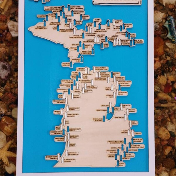 Michigan Lighthouses Travel Tracker Map, Personalized Michigan Travel ...