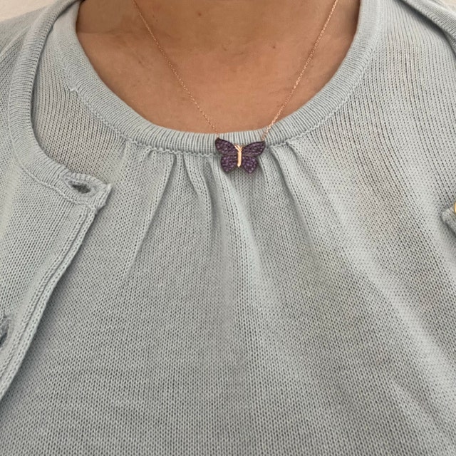 LOVANS Collana Donna Argento 925 Con Ciondolo A Cuore, Rosa E Farfalla – Zirconi 5A, Catena Regolabile, Idea Regalo Romantica