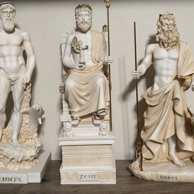 Set Gods Zeus Poseidon Hades Greek Cast Marble Statue Figure