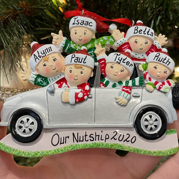 Road Trip Personalized Family Ornament, 6 People in Car Christmas