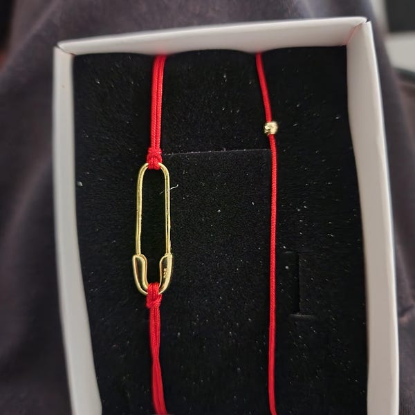 925 Safety Pin, Red String Bracelet, Paper Clip Bracelet, Minimal Gold ...