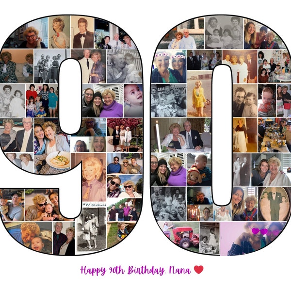 Custom 90th Photo Collage Template Personalized 90 Birthday Gift for ...