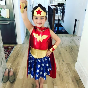 Girls wonder woman costume 4th of july blue and red gold | Etsy