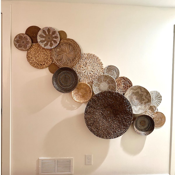 11-piece Ivory Boho Basket Wall Decor Set – Handwoven Bohemian Baskets ...