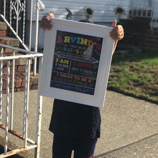 First Day of School Sign, Rainbow Back to School Chalkboard, First Day ...