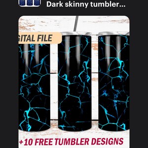 20 Oz Skinny Tumbler Wrap With 4 Photo Pictures Blue Seamless Pattern ...