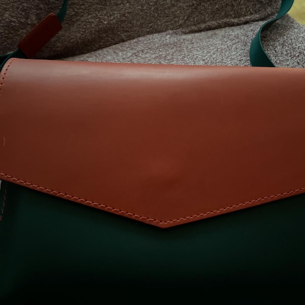 Two Tone Faux Leather Structured Crossbody Bag