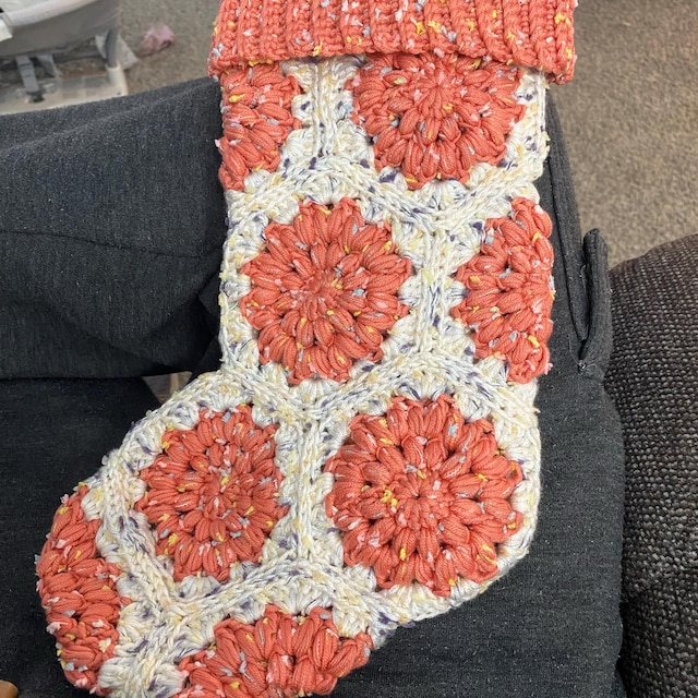 A customer's finished Hexagon Granny Stocking Crochet Pattern