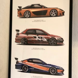 東京ドリフトカーアートプリント：ハンのRX-7、APRランサー、シルビア