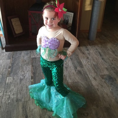 Ariel Costume Long Sleeves Ariel Leggings for Girls Size 2T,3T,4,5,6,7 ...