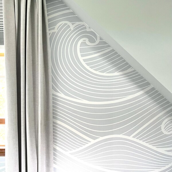 Sea Waves Peel and Stick Wallpaper | Removable Blue-white Wave Mural ...