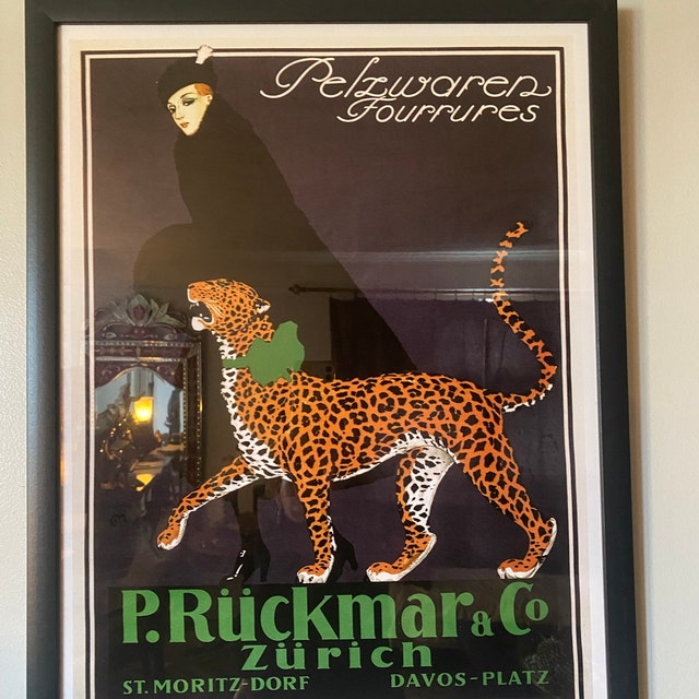 Art Deco Woman & Leopard Poster: Vintage Swiss Advertising Print