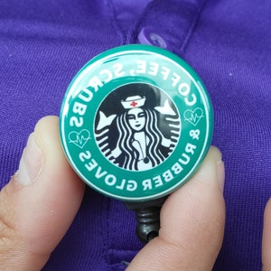 Coffee Scrubs and Rubber Gloves Badge Reel, Badge Holder With