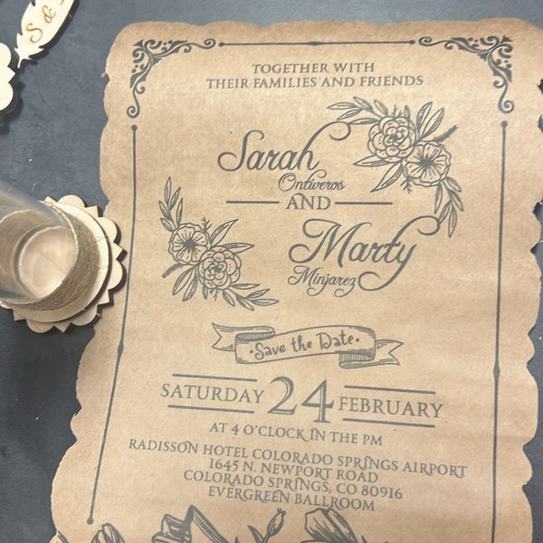 Scroll Wedding Invitation, Wood and Acrylic Wedding Invitation, Custom ...