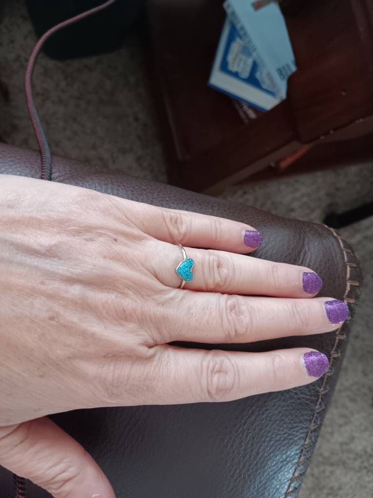 Genuine Turquoise ring | .925 sterling silver | unique crushed stone ring | hypoallergenic | boho statement jewelry | detailed | heart shape