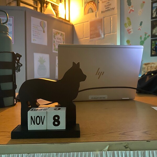 Dog with wooden cubed calendar main image 1