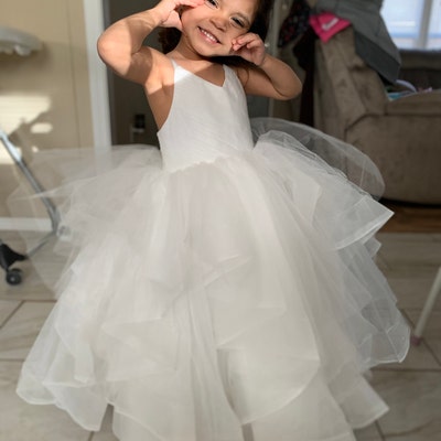 Miama Ivory Lace Tulle Flower Girl Dress - Knee Length With Keyhole Back, Sizes 2T-10T
