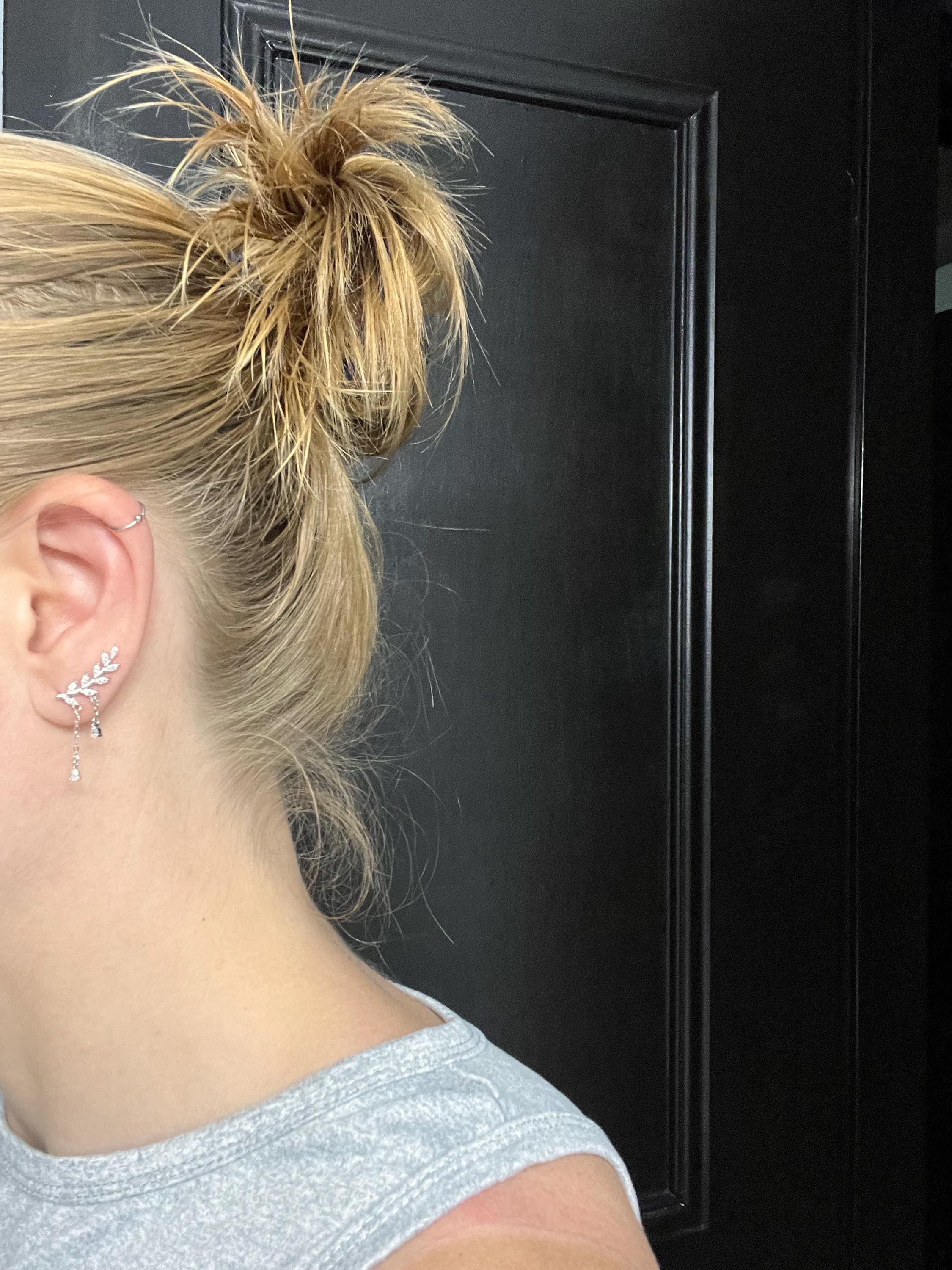 CZ Leaf crawler Earrings with Dangle Chains in Sterling Silver, Silver, Gold or Rose Gold, Olive Branch Climber Earrings, Nature Inspired
