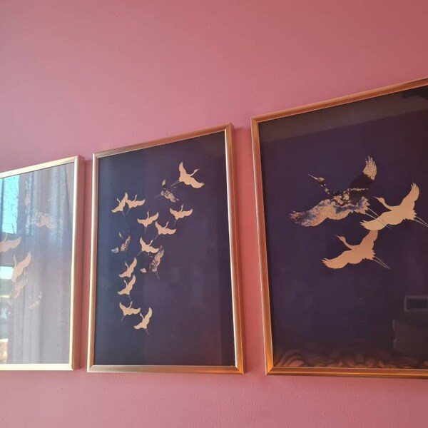 Blue and Gold Japanese Wall Art Set of 3 Prints · Dark Blue Japanese ...