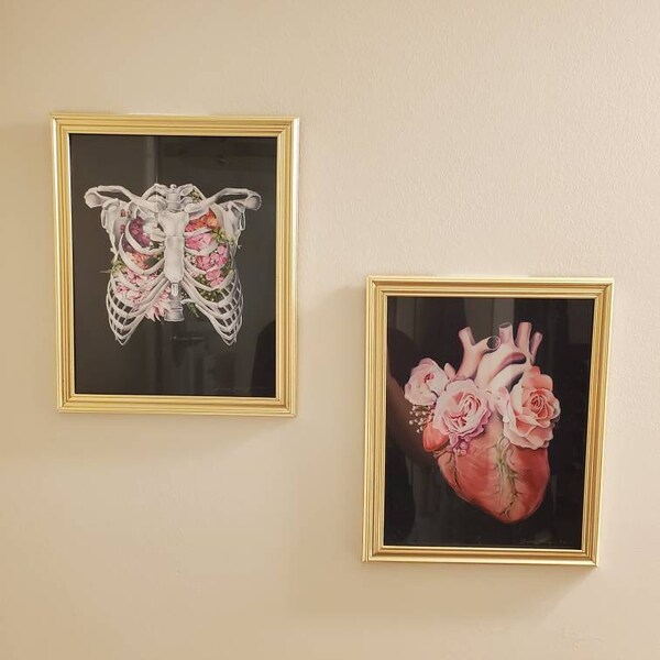 Floral Heart II Anatomy Heart Print of Oil Painting - Anatomical Art ...