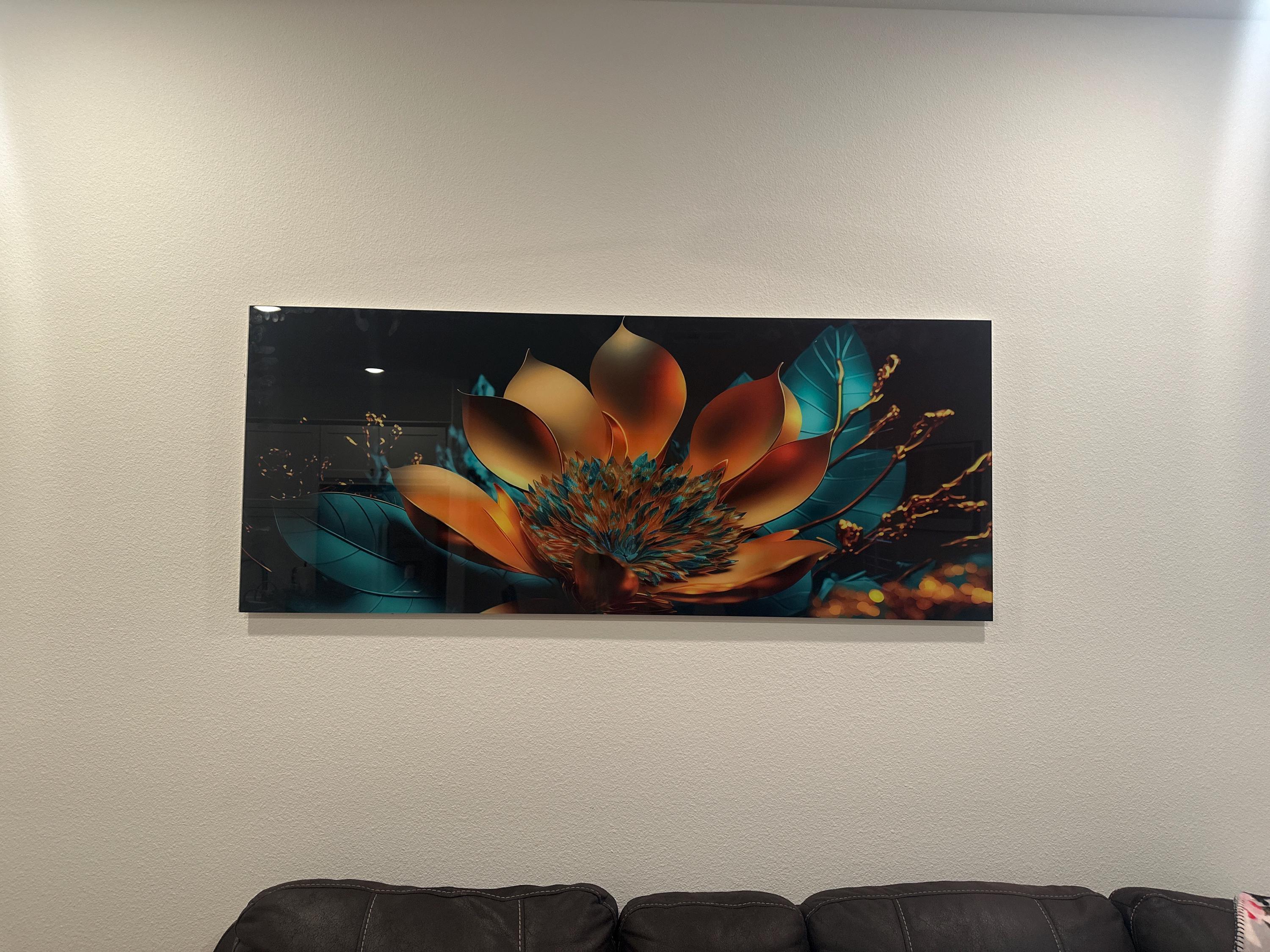 Tempered Glass Wall Art, Extra Large Wall Decor, Living Room Home Decor, Flowers Glass Painting, Decor for Bedroom, Housewarming Gift