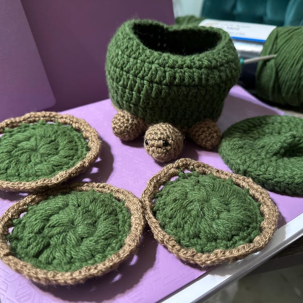 Crochet Turtle Coaster Set Pattern, PRINTABLE Amigurumi Tags, Handmade ...