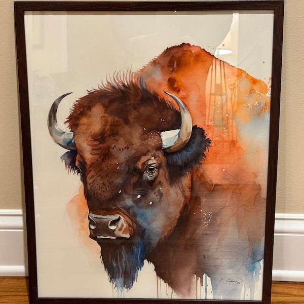 Bison American Buffalo Art Print From Watercolor Painting by Cheryl ...