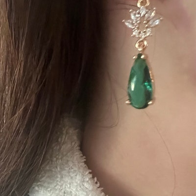 Eugenia Mela Floral Embroidered Earrings, Light Green