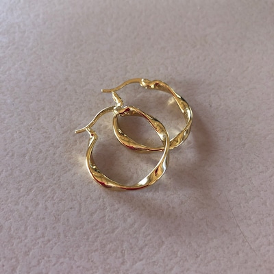 Circle Twisted Hoop Earrings,18k Gold Plated Hoop Earrings, 925 Silver ...