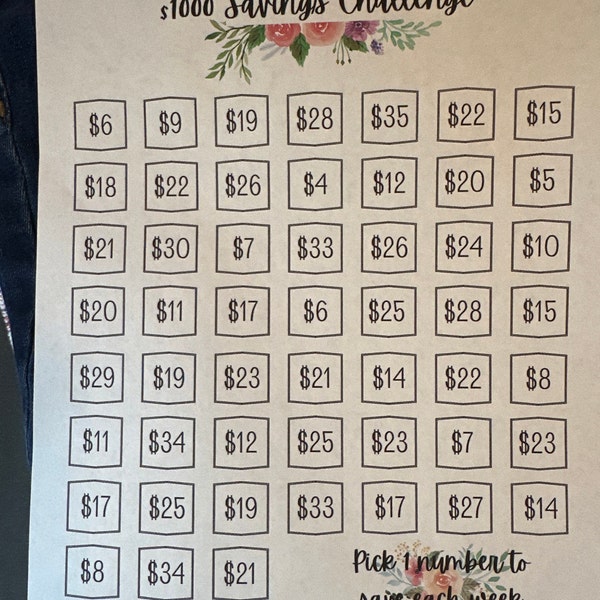 Printable 1,000 Dollar Savings Challenge Tracker, Save 1,000 Dollars in ...