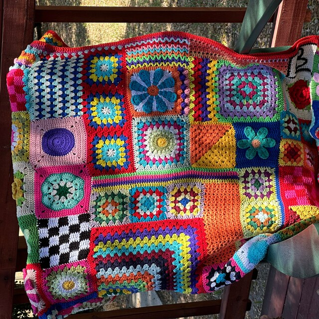 Crochet Granny Square Patchwork Blanket,granny Square Multicolor