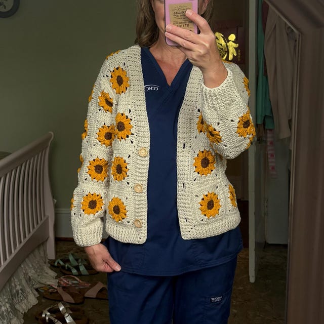 Santa Monica - used  ＊  flower knit cardigan Sunflower Crochet Cropped Cardigans for Women, Crochet