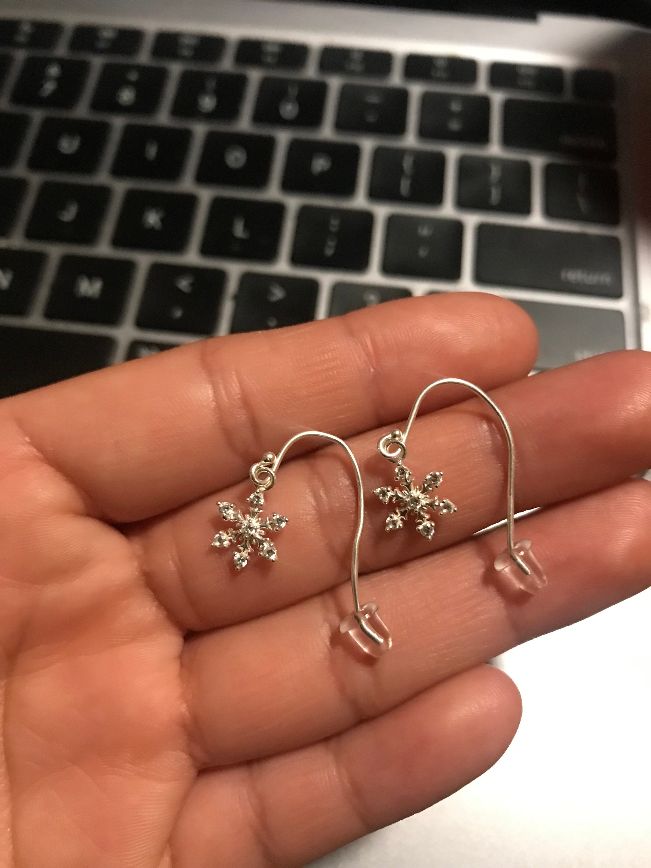 Sterling Silver SnowFlake Earrings, Blue Topaz Snowflake Earrings, Christmas Gift, Dainty Earrings, Silver Earrings Sister Gift, Mother gift