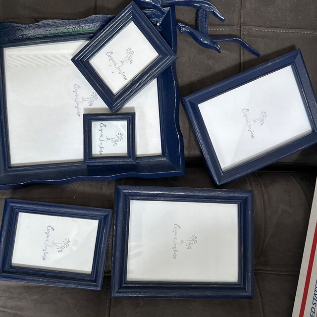 Navy Blue Picture Frame Set Upcycled Vintage Photo Gallery
