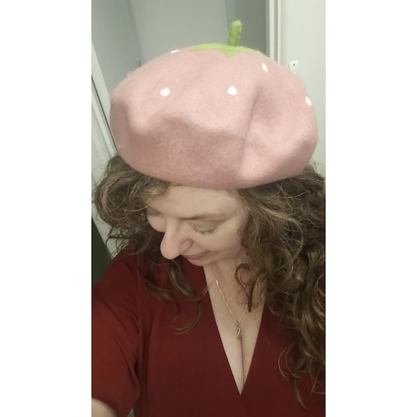 Pink Raspberry Beret, Pink Berry Wool French Beret for Women, Warm Hat ...
