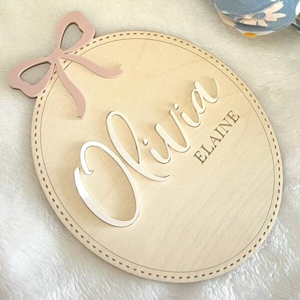 Bow Baby Girl Announcement Sign Baby Girl Nursery Sign Bow Baby Name ...