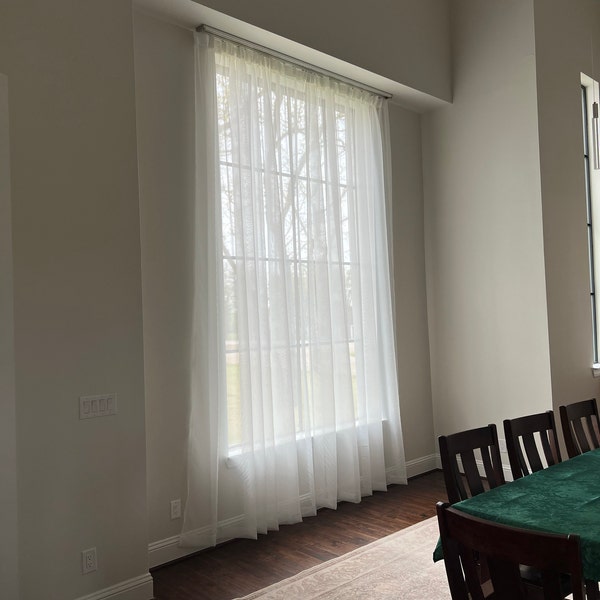 Ikiriska Extra Long Sheer Voile Curtain Sheer Voile With Pocket Top (1 Panel) Custom Made (White Off, 7 Ft