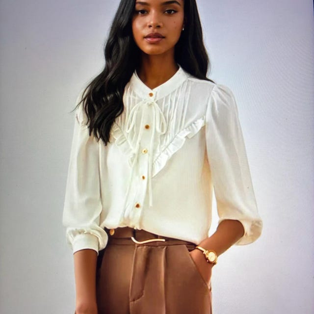 Lace Collar Shirt for Women With Frog Buttons, Puff Sleeves, Slim