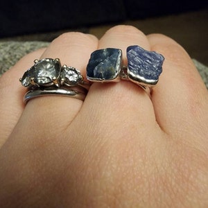 Customer photo, Tanzanite Stacking Ring, Rose Gold Raw Tanzanite Ring, Rough