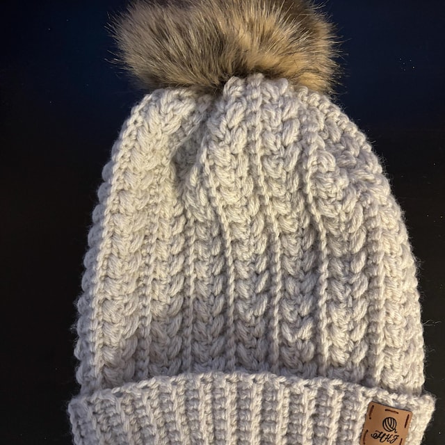 A customer's finished Snowy Wheat Stitch Puff Crochet Beanie Pattern