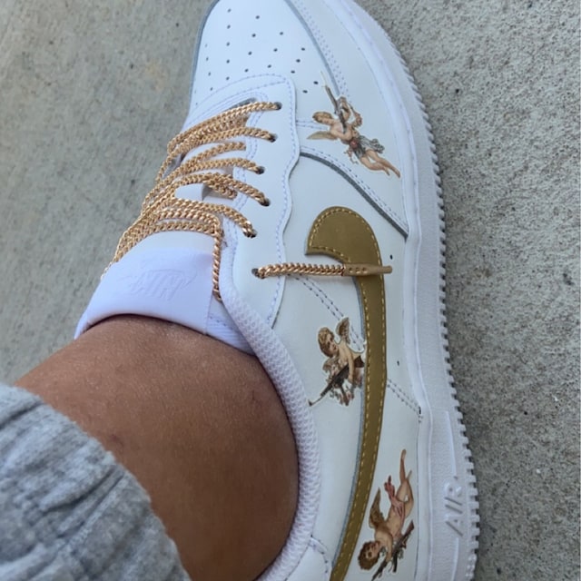 Cherub Angels Golden with Chain Laces Custom Air Force 1 Sneakers