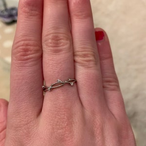 Vintage Diamond Wedding Band Art Deco Leaf Minimalist  Pure Silver Dainty Wedding Ring  Anniversary Women Gift