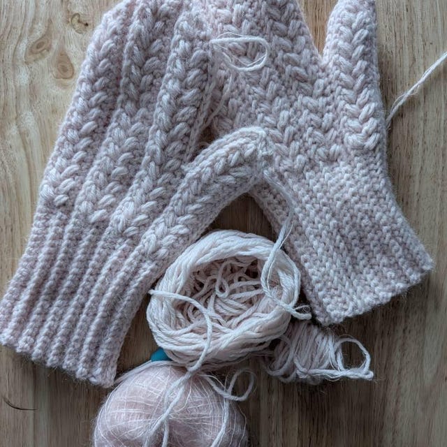 A customer's finished Winter Wheat Stitch Flat Mittens Crochet Pattern (Digital PDF)