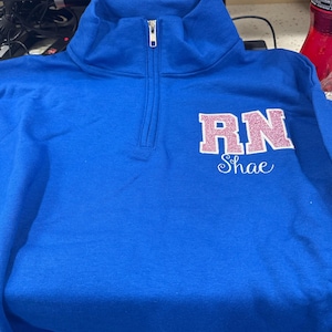Nurse Custom Quarter Zip Sweatshirt-Jerzees Nublend Quarter Zip-Custom Embroidered-Personalized-Nursing Graduation-Nurse-RN-Gift for her