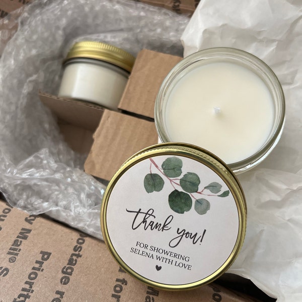 Eucalyptus Bridal Shower Favor Candles / Personalized 4 Oz. Soy Candle ...