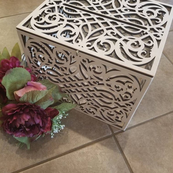 Gold Wedding Card Box With Slot Lock Wedding Money Box Rustic Card Box ...