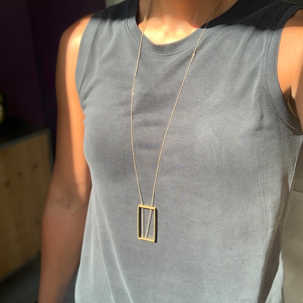 Rectangle Pendant Statement Necklace, Geometric Rectangular Pendant ...