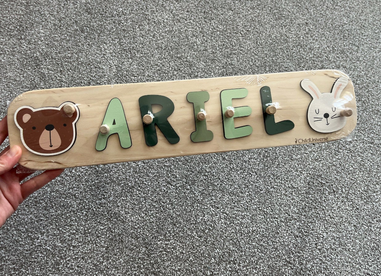 New Baby Gift Wood Name Puzzle for Toddler Montessori Puzzle, First Birthday Gift for Baby Boy Baby Girl, Wooden Toys, Custom Gift for Kids