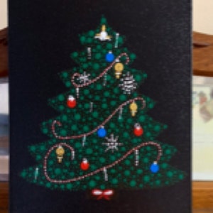 Christmas tree dot painting on black canvas green tree | Etsy